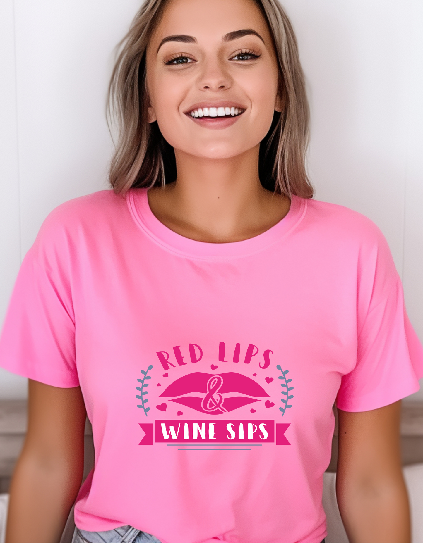 Red lips wine sips T-Shirt