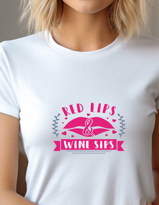 Red lips wine sips T-Shirt