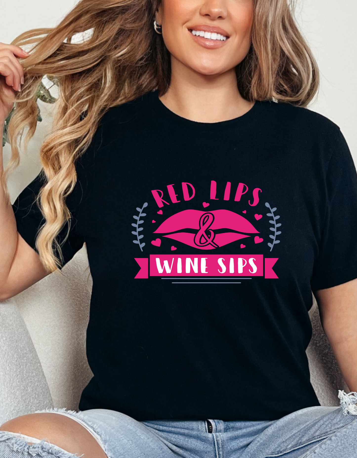 Red lips wine sips T-Shirt