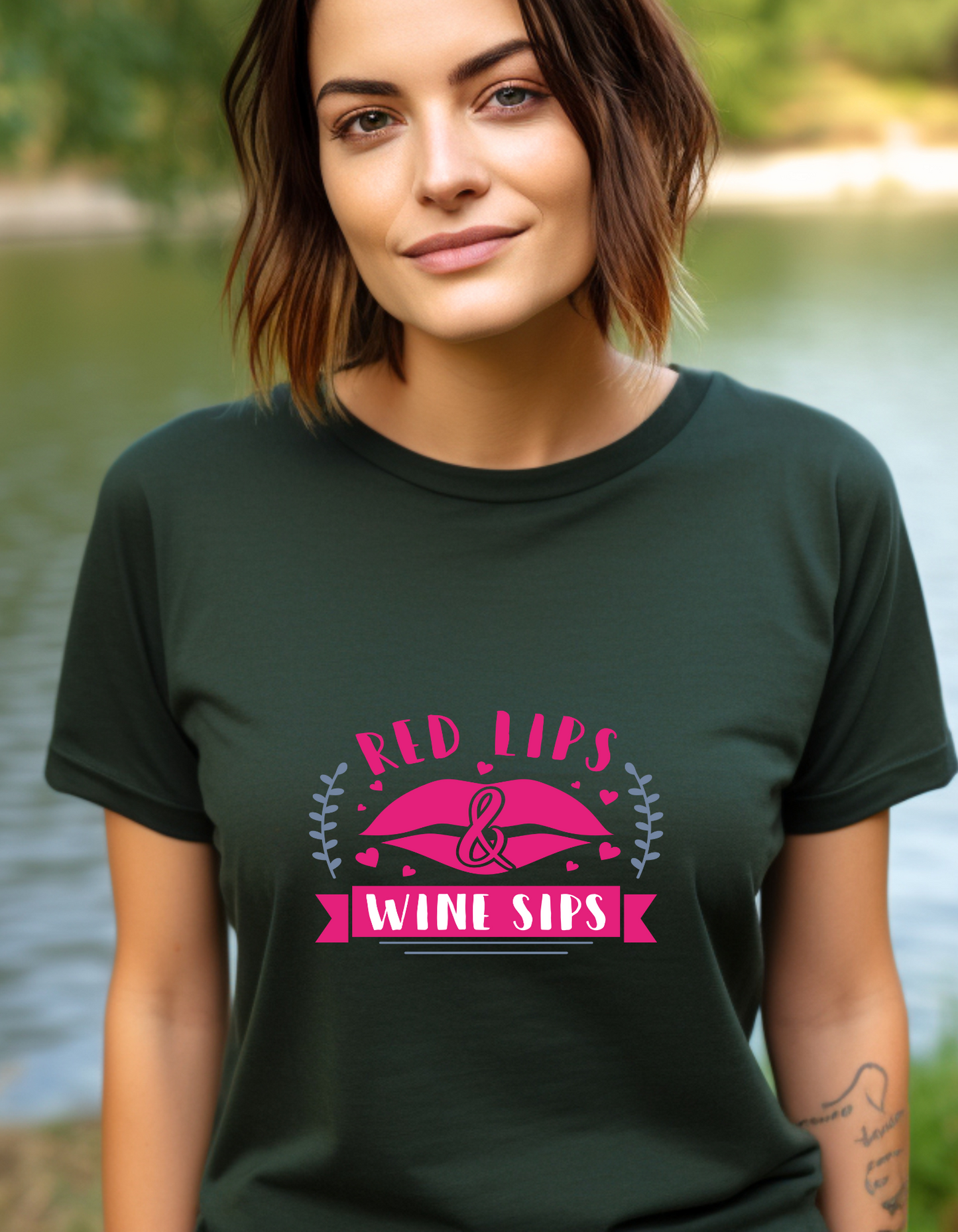 Red lips wine sips T-Shirt